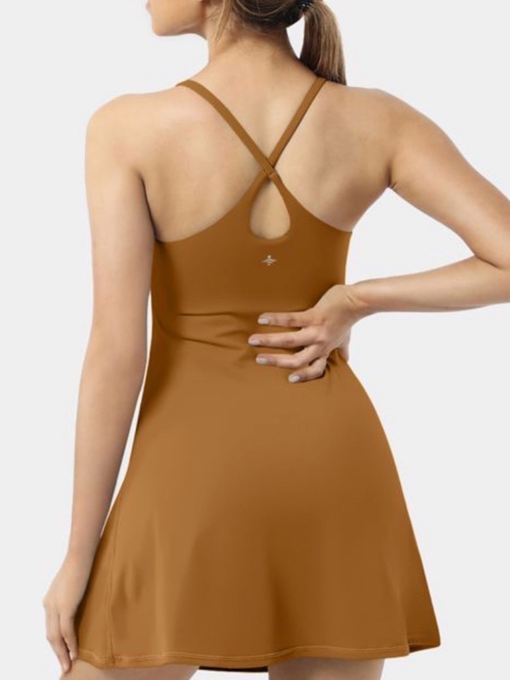 Halara Softly Zero Tannish-Brown Racer Back Mini Dress - Free Surprise Gift!
